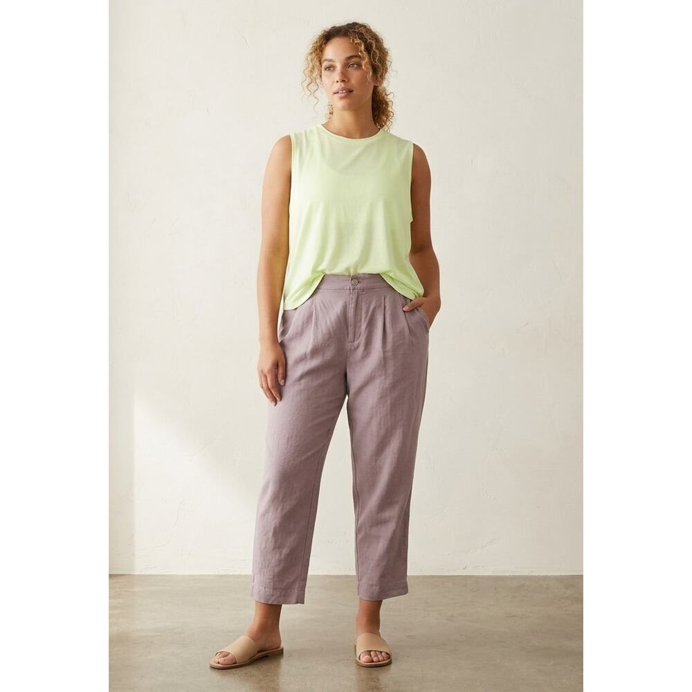 Madewell Dusty Mauve Linen Blend Pleated Taper Cropped Pants L Minimalist Basic